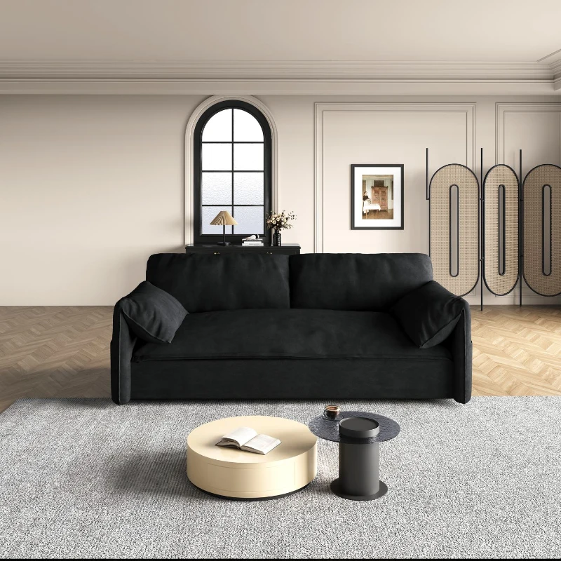 64" 3-in-1 Convertible Sleeper Sofa with Side Storage, Multi-Functional Velvet Loveseat, 64" L x 33.5" W x 36" H, Black