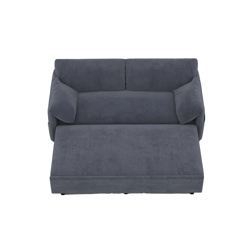 64" 3-in-1 Convertible Sleeper Sofa with Side Storage, Multi-Functional Velvet Loveseat Bed, 64" L x 33.5" W x 36" H, Grey