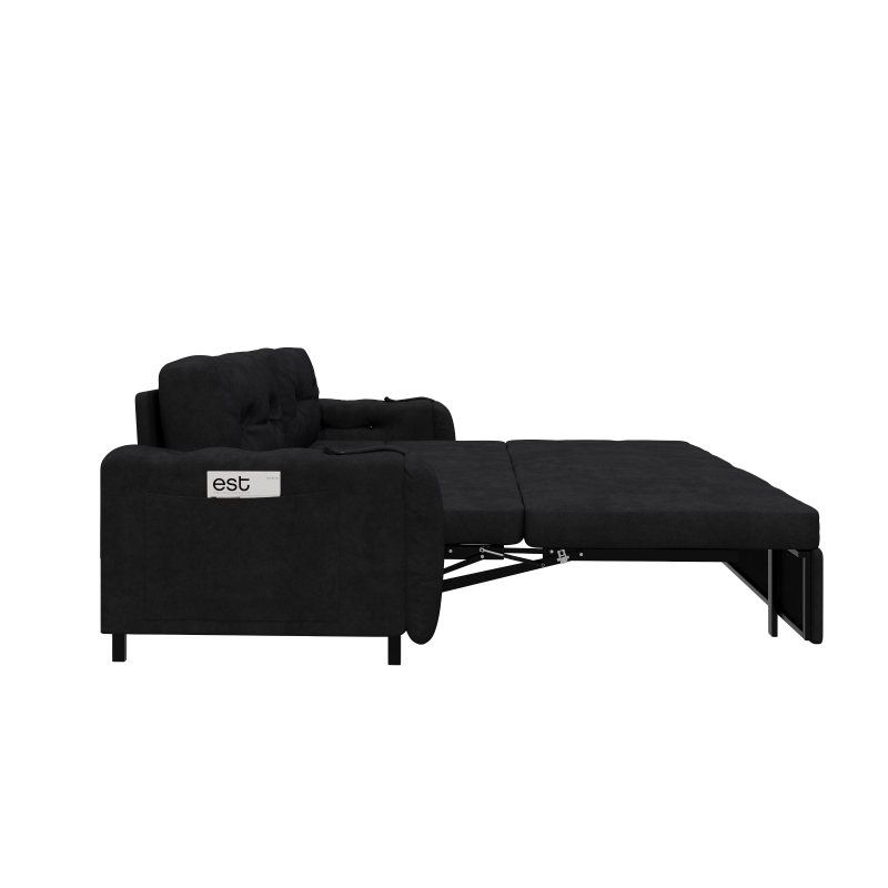 66" Hydraulic Convertible Sleeper Sofa with Storage and 2 Soft Pillows, Tufted Button Upholstered Loveseat, 66" L x 35.5" W x 35" H, Black