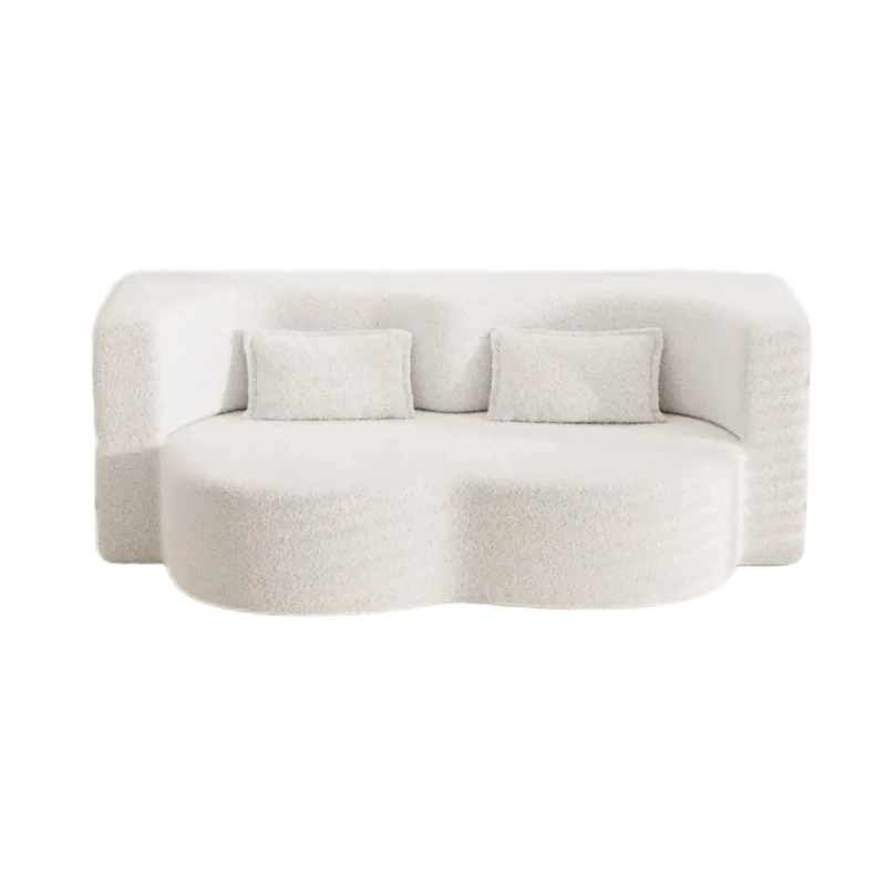 Convertible Teddy Fabric Foam-Filled Sleeper Sofa Bed with 2 Pillows, Modern Floor Sofa, Folding Mattress, 78"L x 45"W x 30"H, White