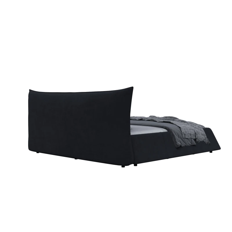 King Size Upholstered Platform Bed with Velvet Headboard, Metal & Solid Wood Frame, 97.5" L x 93" W x 42" H, Black