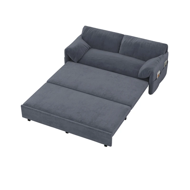 64" 3-in-1 Convertible Sleeper Sofa with Side Storage, Multi-Functional Velvet Loveseat Bed, 64" L x 33.5" W x 36" H, Grey