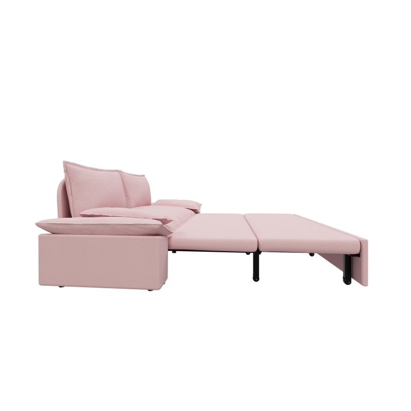 70" 3-in-1 Convertible Sleeper Sofa with 2 Soft Pillows, Multi-Functional Velvet Loveseat Bed, 70" L x 33" W x 36" H, Pink
