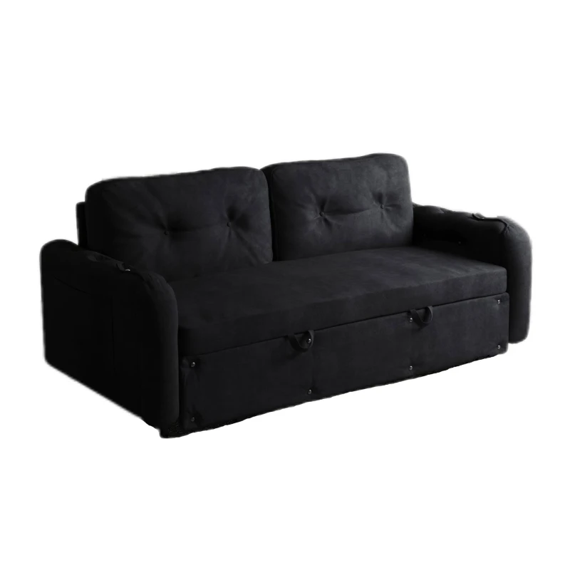 66" Hydraulic Convertible Sleeper Sofa with Storage and 2 Soft Pillows, Tufted Button Upholstered Loveseat, 66" L x 35.5" W x 35" H, Black