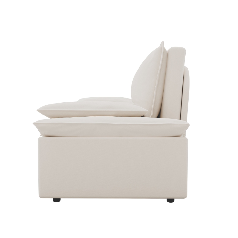 70" 3-in-1 Convertible Sleeper Sofa with 2 Soft Pillows, Multi-Functional Velvet Loveseat Bed, 70" L x 33" W x 36" H, Beige