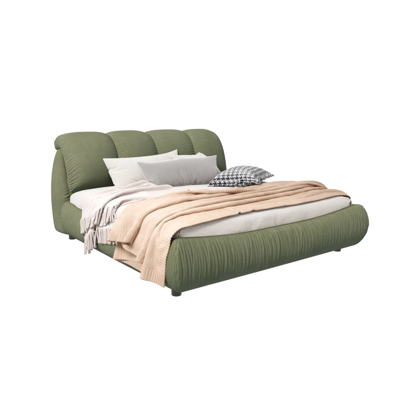 Queen Size Upholstered Bed with Oversized Padded Backrest, Solid Wood Frame, Adjustable Mattress Heights, 96.5" L x 70" W x 43.5" H, Green