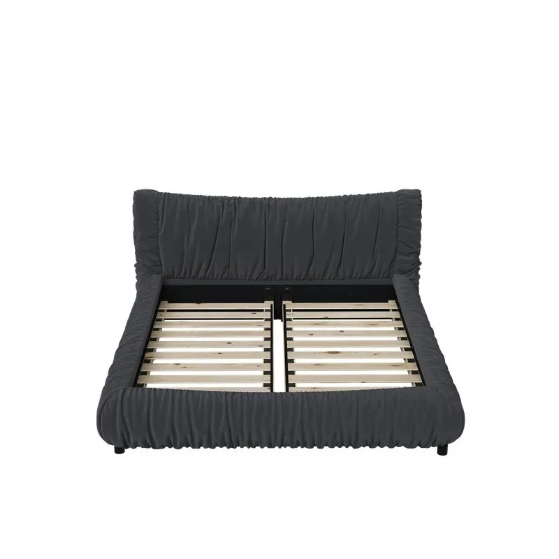 King Size Upholstered Bed with Removable Cushion, Solid Wood Frame, Adjustable Mattress Heights, 96.5" L x 89" W x 39.5" H, DARK Gray