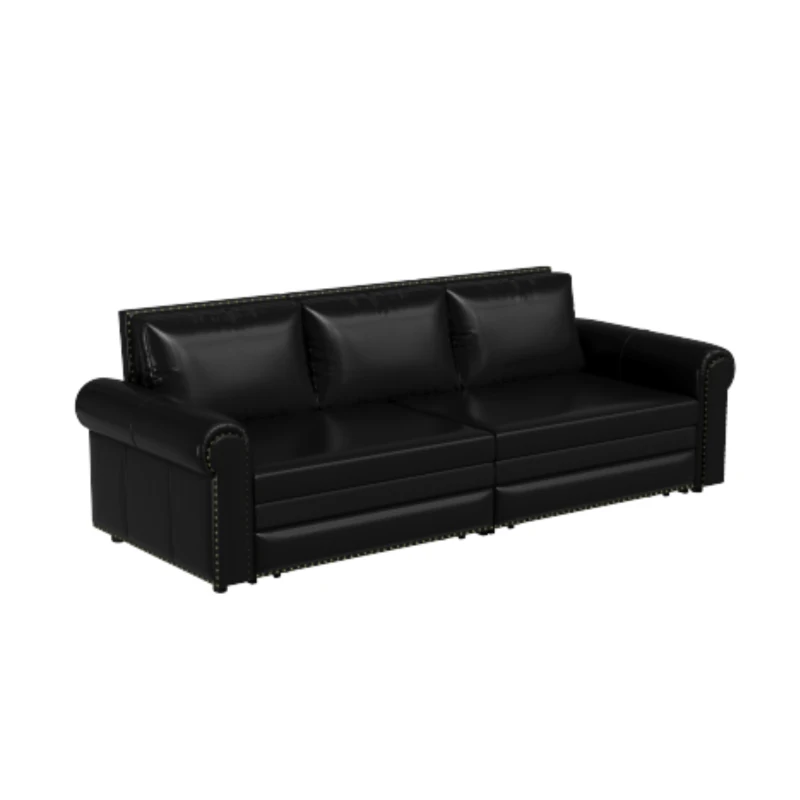 94" 3-in-1 Convertible Sleeper Sofa with Nailhead Trim & Rolled Arm, Chesterfield Sofa, Multi-Functional, 94" L x 35.5" W x 38.5" H, Black