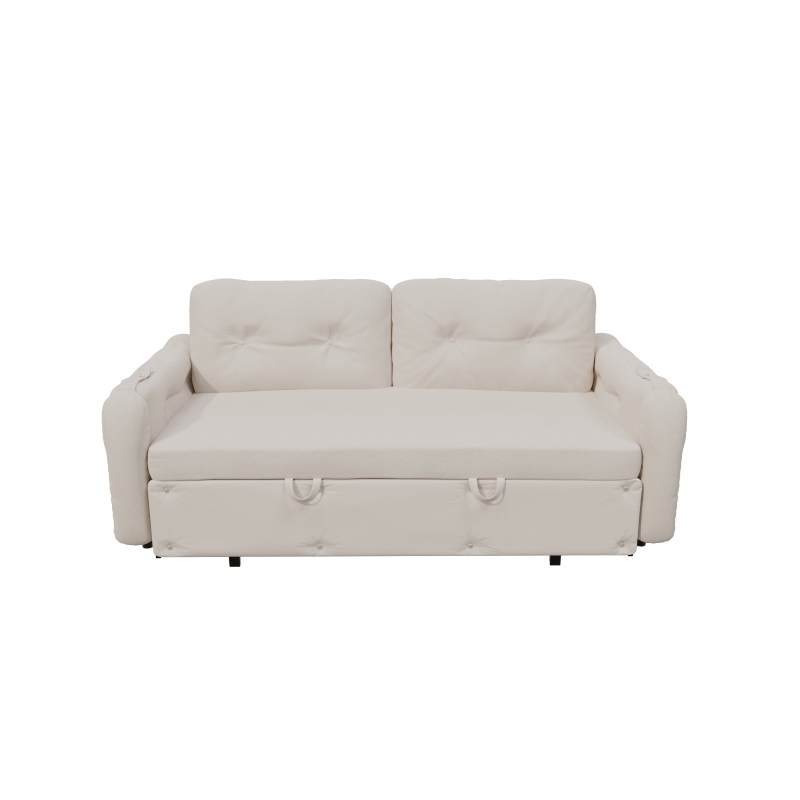 66" Hydraulic Convertible Sleeper with Storage and 2 Pillows, Tufted Button Upholstered Velvet Loveseat, 66" L x 35.5" W x 35" H, Beige