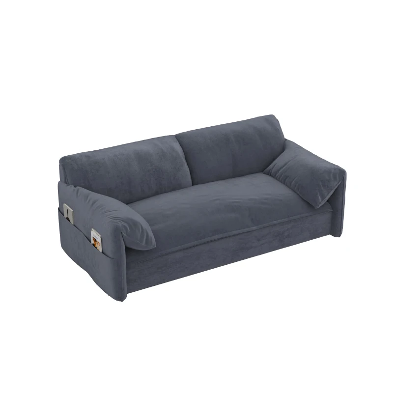 64" 3-in-1 Convertible Sleeper Sofa with Side Storage, Multi-Functional Velvet Loveseat Bed, 64" L x 33.5" W x 36" H, Grey