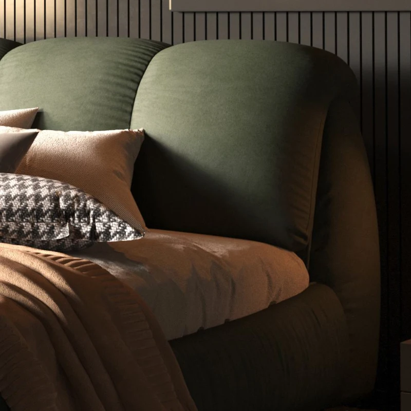 Queen Size Upholstered Bed with Oversized Padded Backrest, Solid Wood Frame, Adjustable Mattress Heights, 96.5" L x 70" W x 43.5" H, Green
