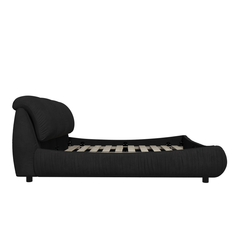 King Size Upholstered Bed with Oversized Padded Backrest, Solid Wood Frame, Adjustable Mattress Heights, 96.5" L x 86" W x 43.5" H, Black