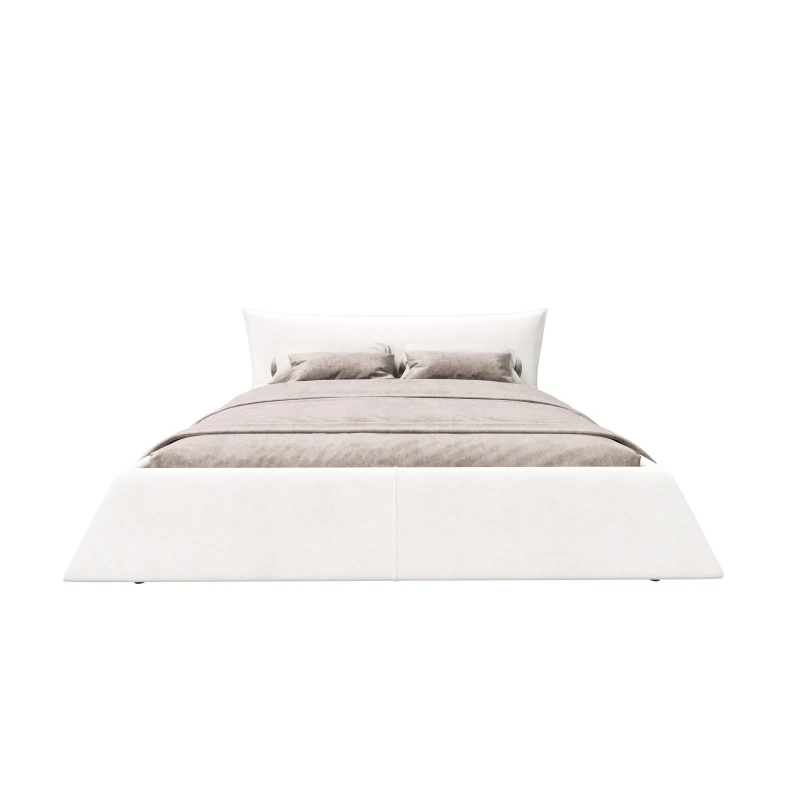 King Size Upholstered Platform Bed with Special Shaped Velvet Headboard, Solid Wood Frame, 97.5" L x 93" W x 42" H, Cream