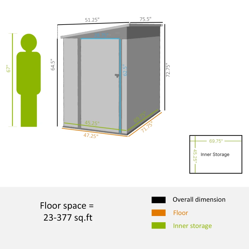 Outsunny 4' x 6' Lean to Garden Storage Shed, Outdoor Metal Tool House with Lockable Door Vents for Backyard Patio Lawn, White