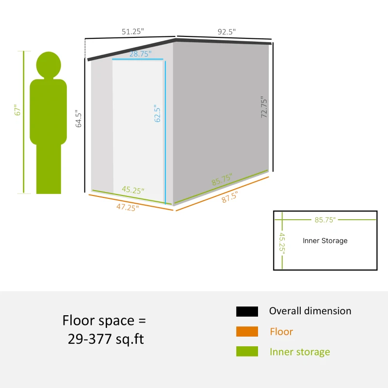 Outsunny 4' x 8' Lean to Garden Storage Shed, Outdoor Metal Tool House with Lockable Door Vents for Backyard Patio Lawn, Gray