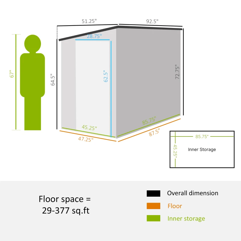 Outsunny 4' x 7.7' Lean to Garden Storage Shed, Outdoor Metal Tool House with Lockable Door Vents for Backyard Patio Lawn, White