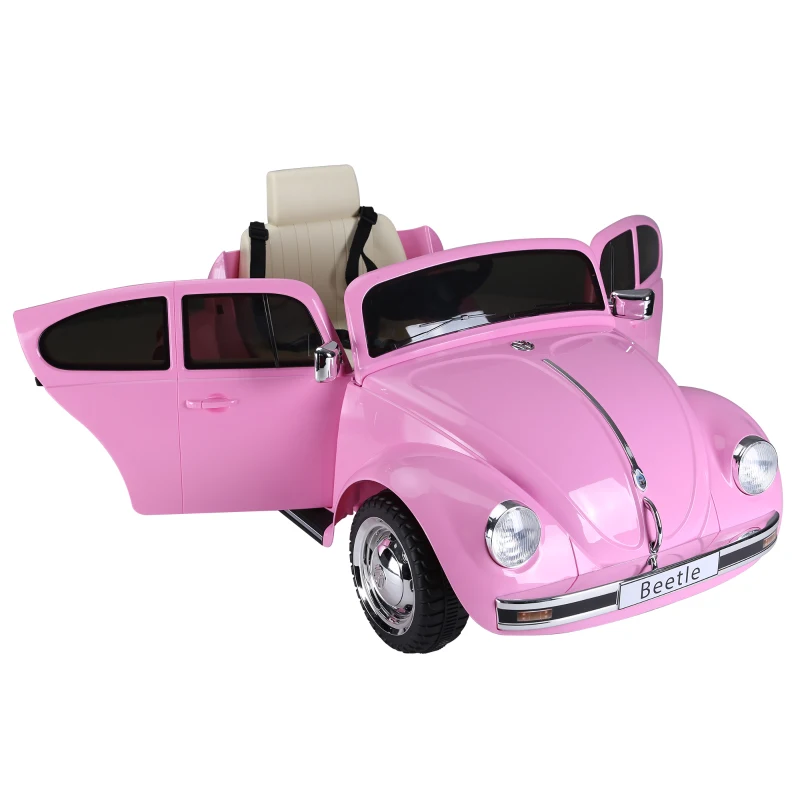 Aosom Licensed Volkswagen Beetle Ride-on Kids Electric Car with Secondary Remote Control & Extra Wide Safety Tires - Pink