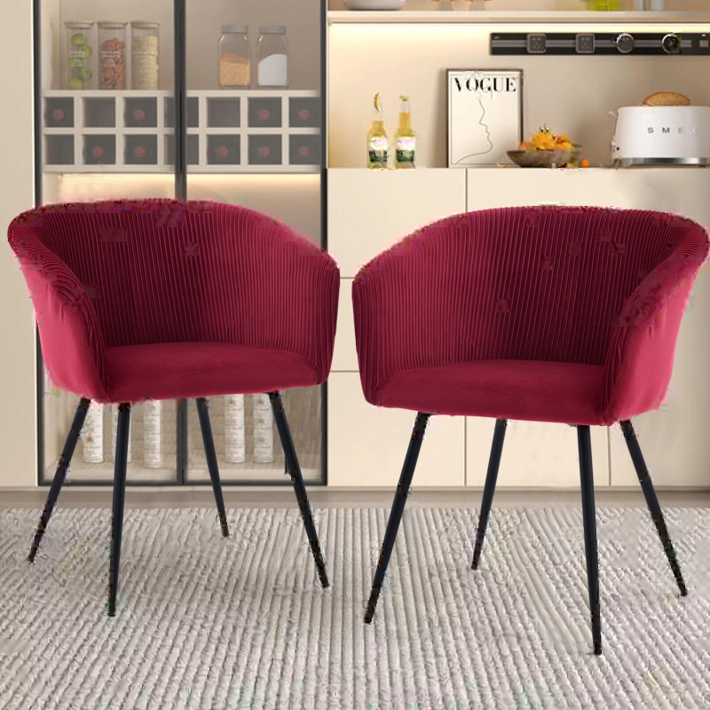 Modern Velvet Dining Chair with Armrests, Cushioned Bucket Seat, Ergonomic Design, 23" L x 22" W x 30" H, Wine Red