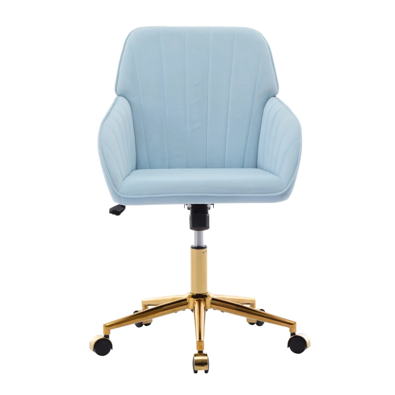Adjustable Ergonomic Swivel Chair with Memory Foam Cushion, Office Chair with Golden Base, Lumbar Support, 25" L x 23" W x 38" H, Baby Blue