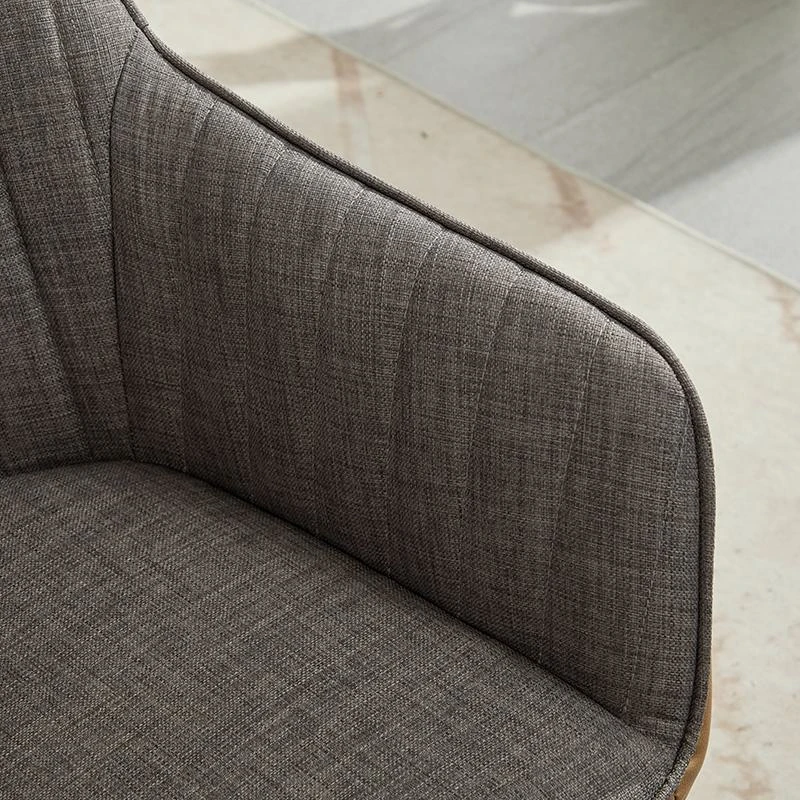 Leather Splicing Linen Dining Chair with Cushioned Seat and Metal Legs, Ergonomic Armchair, 25" L x 23" W x 33" H, Light Grey+Camel Oak