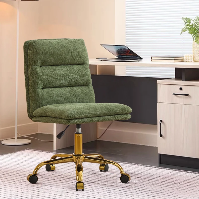 Armless Office Chair with Wheels and Fabric Cushions, Adjustable Height and Tilt, Ergonomic Design, 22" L x 21.5" W x 41" H, Green