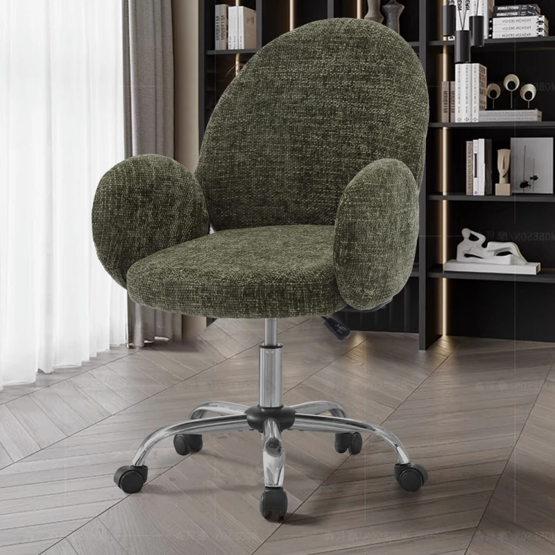 Rotating Office Chair with High Backrest and Circular Armrests, Ergonomic Design, Wide Seat, 25.5" L x 25" W x 39" H, Green