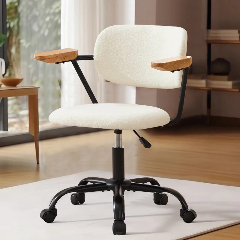 Height Adjustable Computer Chair with 360° Rotating Wheels, Ergonomic Backrest and Armrests, 26.5" L x 22" W x 33.5" H, White