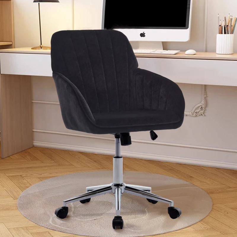 Adjustable Ergonomic Swivel Chair with Memory Foam Cushion and Lumbar Support, Office Chair with Silver Base, 25" L x 23" W x 38" H, Black