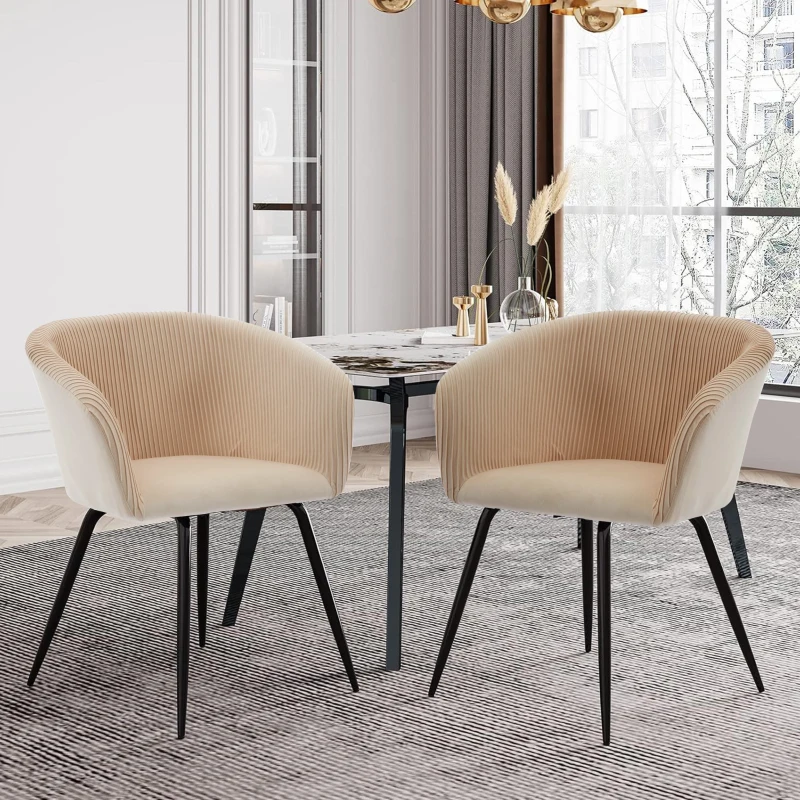 Modern Velvet Dining Chair with Armrests, Cushioned Bucket Seat, Ergonomic Design, 23" L x 22" W x 30" H, Creamy White