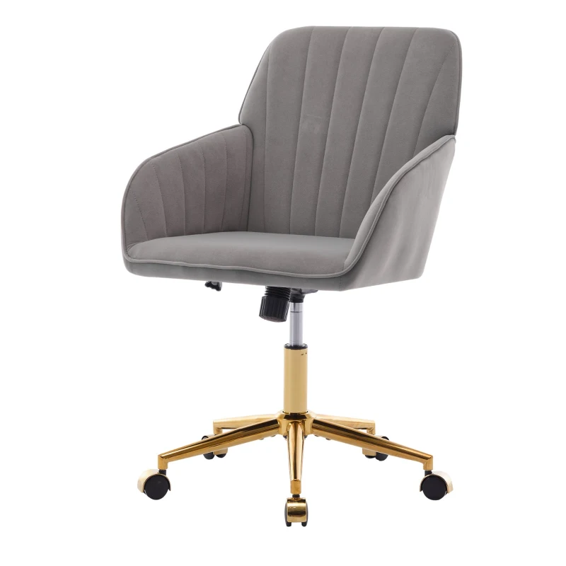 Adjustable Swivel Chair with Memory Foam Cushion and Lumbar Support, Ergonomic Office Chair with Golden Base, 25" L x 23" W x 38" H, Gray
