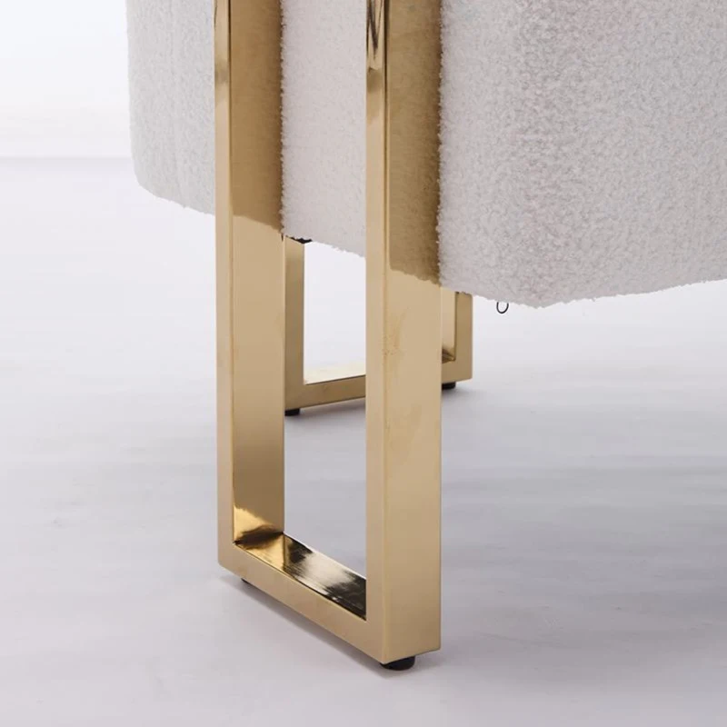 Modern Living Room Side Chair with Gold Metal Legs, Teddy Fleece Upholstered, Ergonomic Design, 26" L x 24.5" W x 27" H, White+Gold
