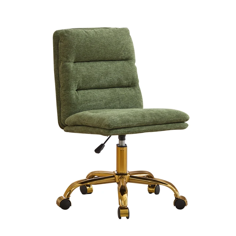 Armless Office Chair with Wheels and Fabric Cushions, Adjustable Height and Tilt, Ergonomic Design, 22" L x 21.5" W x 41" H, Green