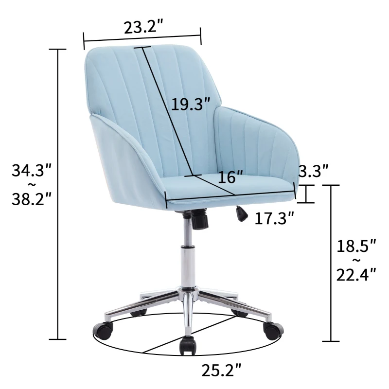 Adjustable Swivel Chair with Memory Foam Cushion and Lumbar Support, Ergonomic Office Chair with Silver Base, 25" L x 23" W x 38" H, Baby Blue