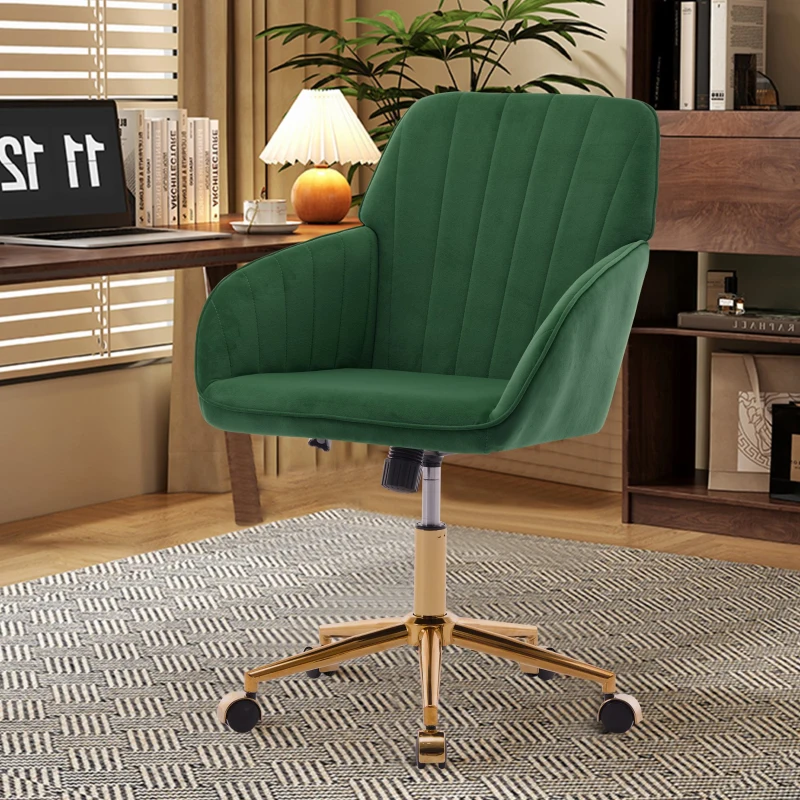 Adjustable Swivel Chair with Memory Foam Cushion and Lumbar Support, Ergonomic Office Chair with Golden Base, 24.5" L x 23.5" W x 37.5" H, Green
