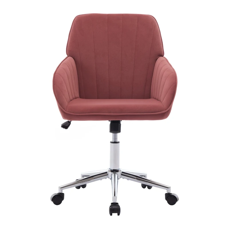 Adjustable Swivel Chair with Memory Foam Cushion and Lumbar Support, Ergonomic Office Chair with Silver Base, 25" L x 23" W x 38" H, Rose Red