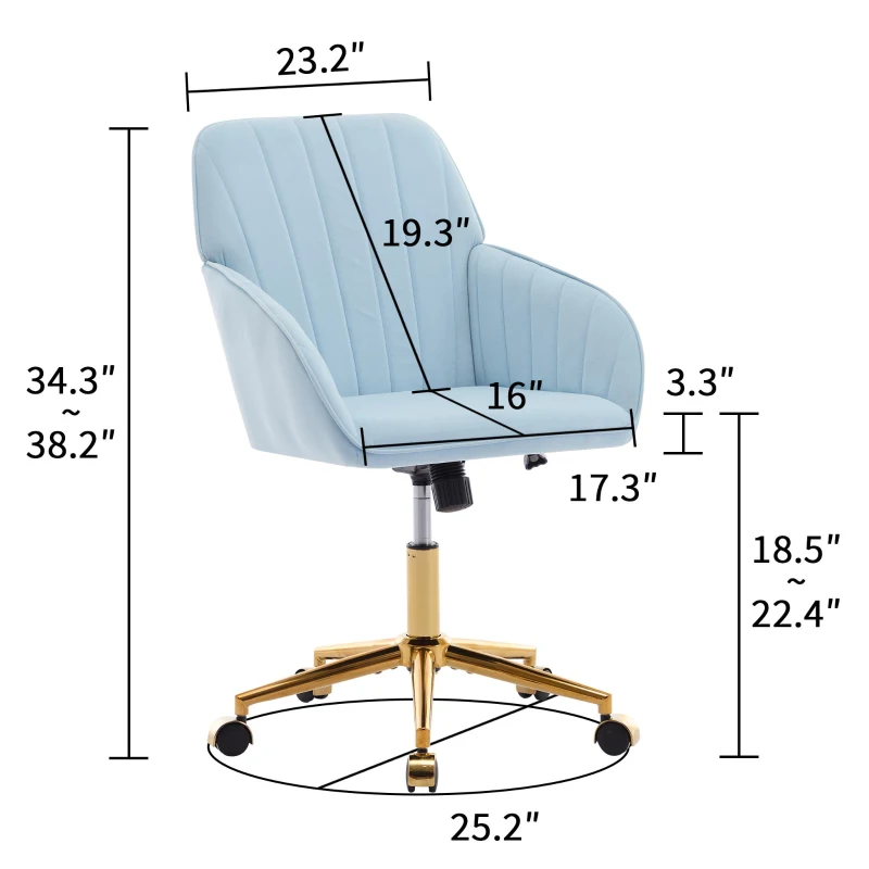 Adjustable Ergonomic Swivel Chair with Memory Foam Cushion, Office Chair with Golden Base, Lumbar Support, 25" L x 23" W x 38" H, Baby Blue
