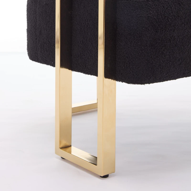 2-Set Living Room Teddy Fleece Upholstered Side Chair with Gold Metal Legs, Modern Decorative Chair, 26" L x 24.5" W x 27" H, Black+Gold