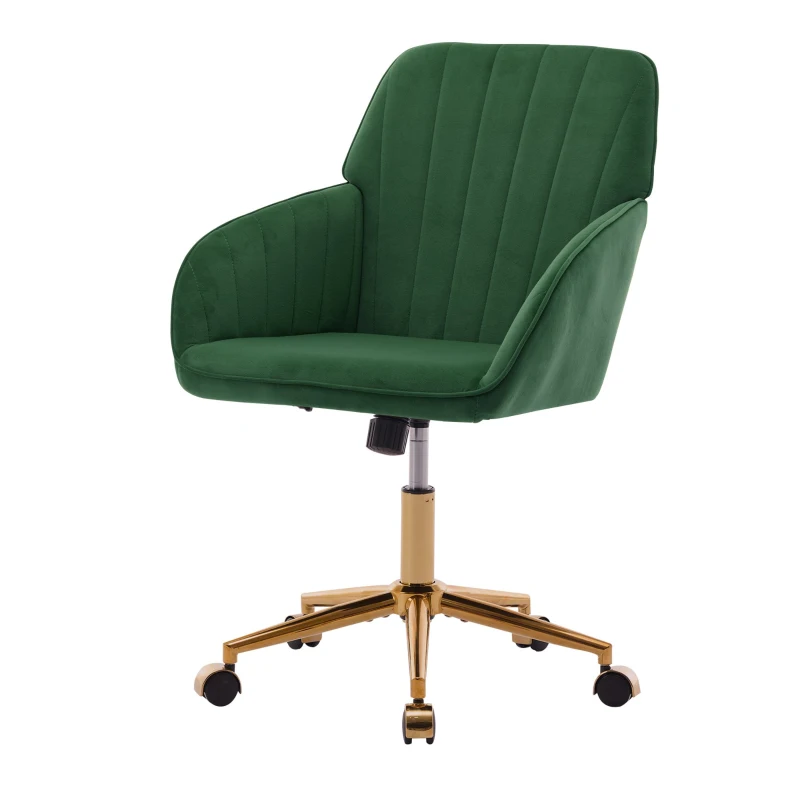Adjustable Swivel Chair with Memory Foam Cushion and Lumbar Support, Ergonomic Office Chair with Golden Base, 24.5" L x 23.5" W x 37.5" H, Green