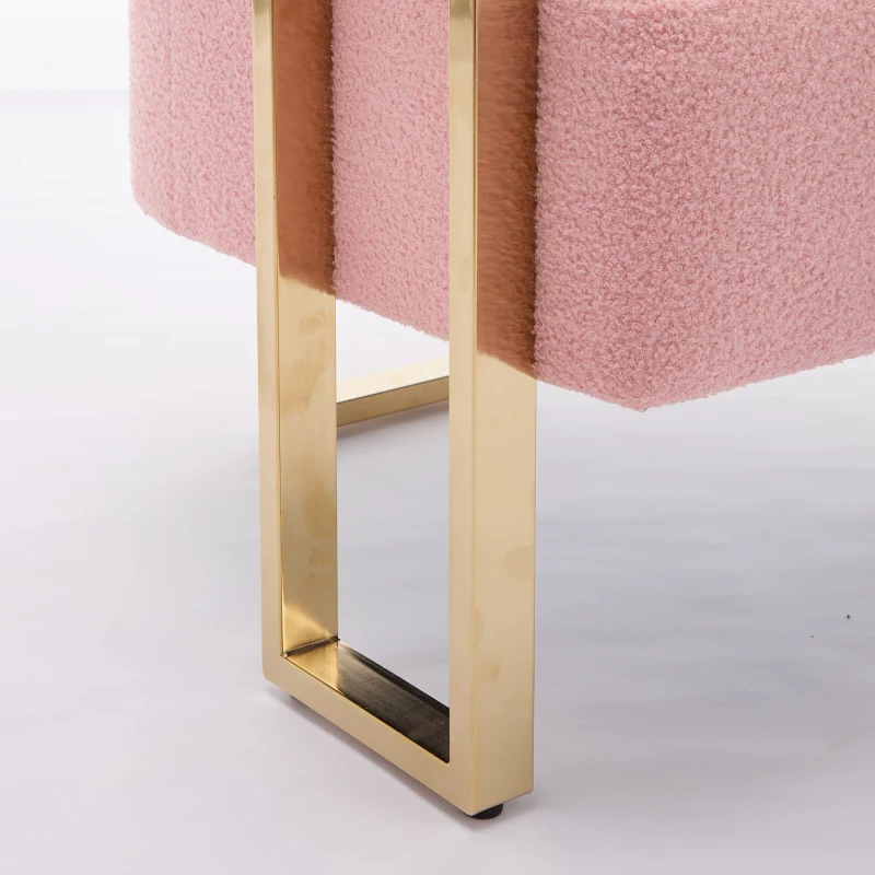 Modern Living Room Side Chair with Gold Metal Legs, Teddy Fleece Upholstered, Ergonomic Design, 26" L x 24.5" W x 27" H, Pink