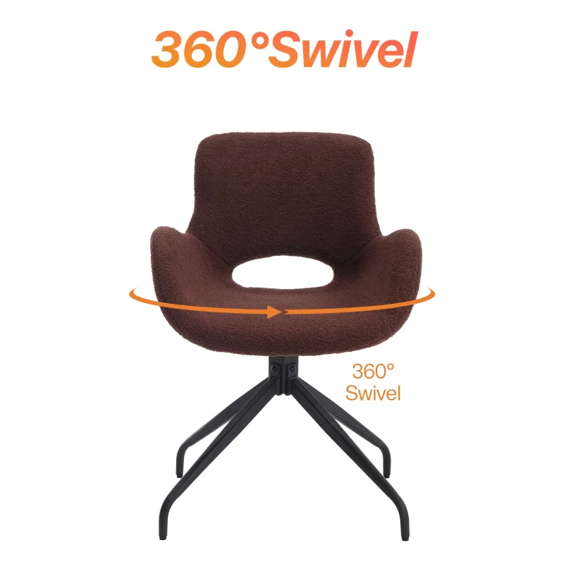 Teddy Velvet Upholstered Chair with Metal Legs for Bedroom, 360 Degree Rotating Computer Chair, 23" L x 22.5" W x 32.5" H, Dark Brown