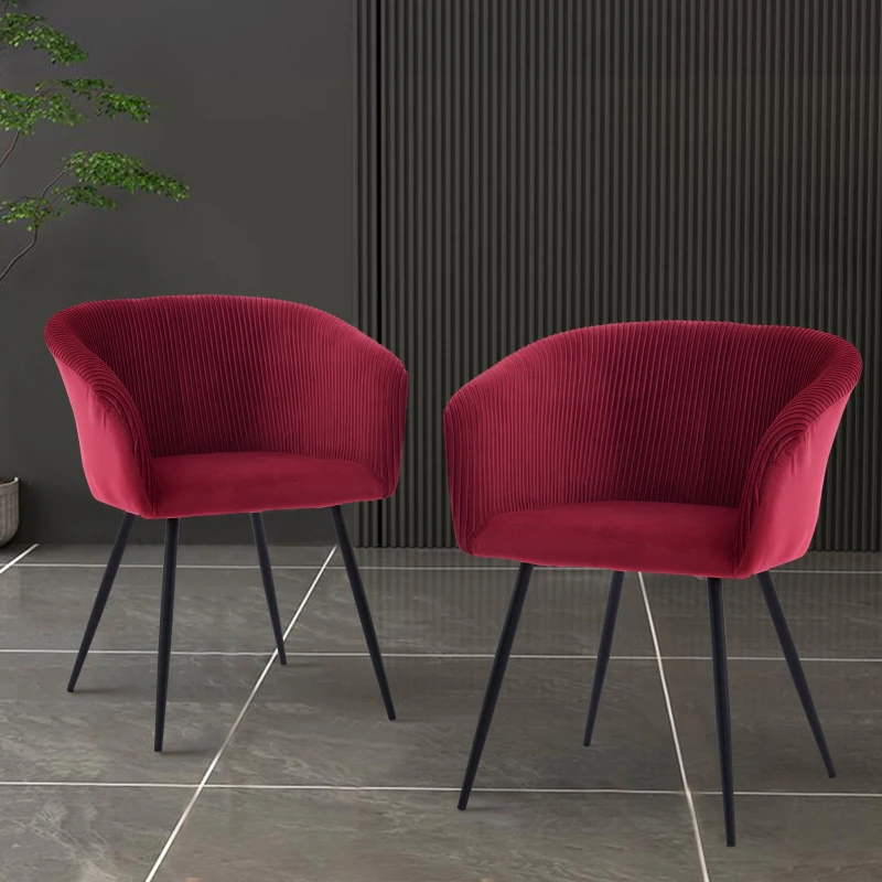 Modern Velvet Dining Chair with Armrests, Cushioned Bucket Seat, Ergonomic Design, 23" L x 22" W x 30" H, Wine Red