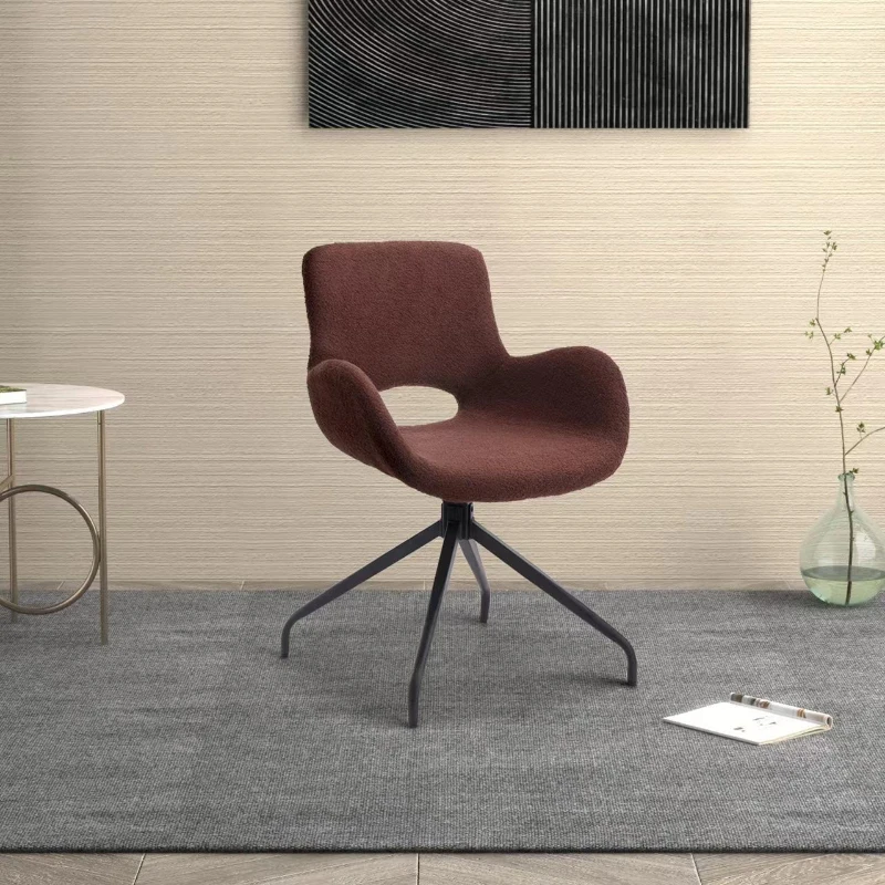 Teddy Velvet Upholstered Chair with Metal Legs for Bedroom, 360 Degree Rotating Computer Chair, 23" L x 22.5" W x 32.5" H, Dark Brown