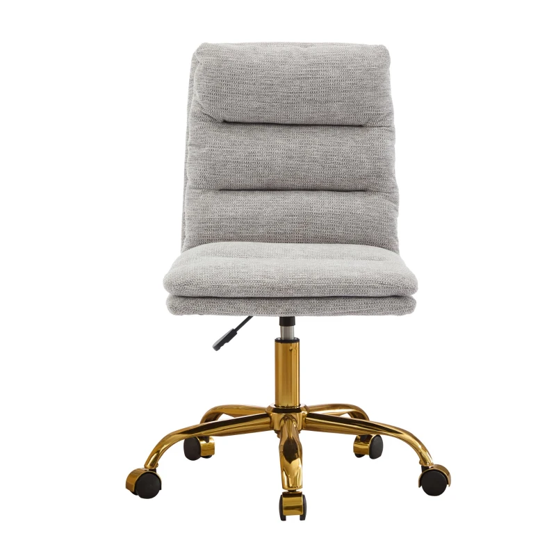 Armless Office Chair with Wheels and Fabric Cushions, Adjustable Height and Tilt, Ergonomic Design, 22" L x 21.5" W x 41" H, Grey