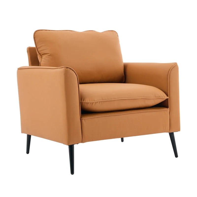 Leather Upholstered Sofa of Nordic Retro Light Luxury for Living Room and Bedroom, Single Casual Sofa, 31.5" L x 26" W x 31.5" H, Brown