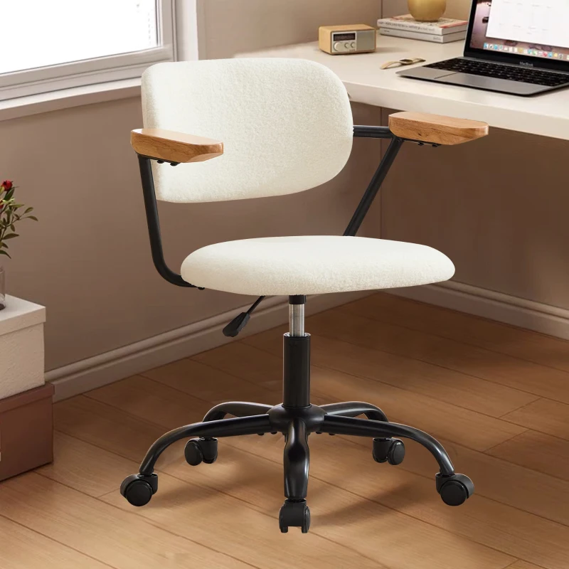 Height Adjustable Computer Chair with 360° Rotating Wheels, Ergonomic Backrest and Armrests, 26.5" L x 22" W x 33.5" H, White