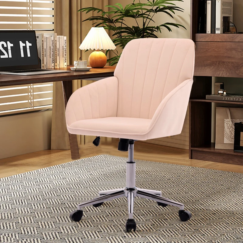 Adjustable Swivel Chair with Memory Foam Cushion and Lumbar Support, Ergonomic Office Chair with Silver Base, 25" L x 23" W x 38" H, khaki