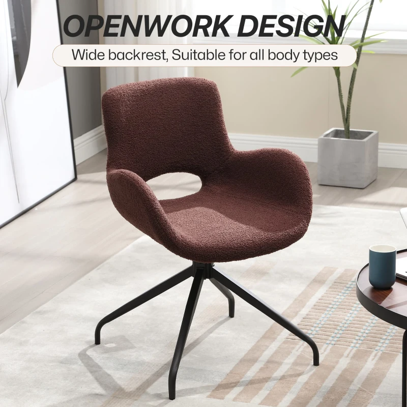 Teddy Velvet Upholstered Chair with Metal Legs for Bedroom, 360 Degree Rotating Computer Chair, 23" L x 22.5" W x 32.5" H, Dark Brown