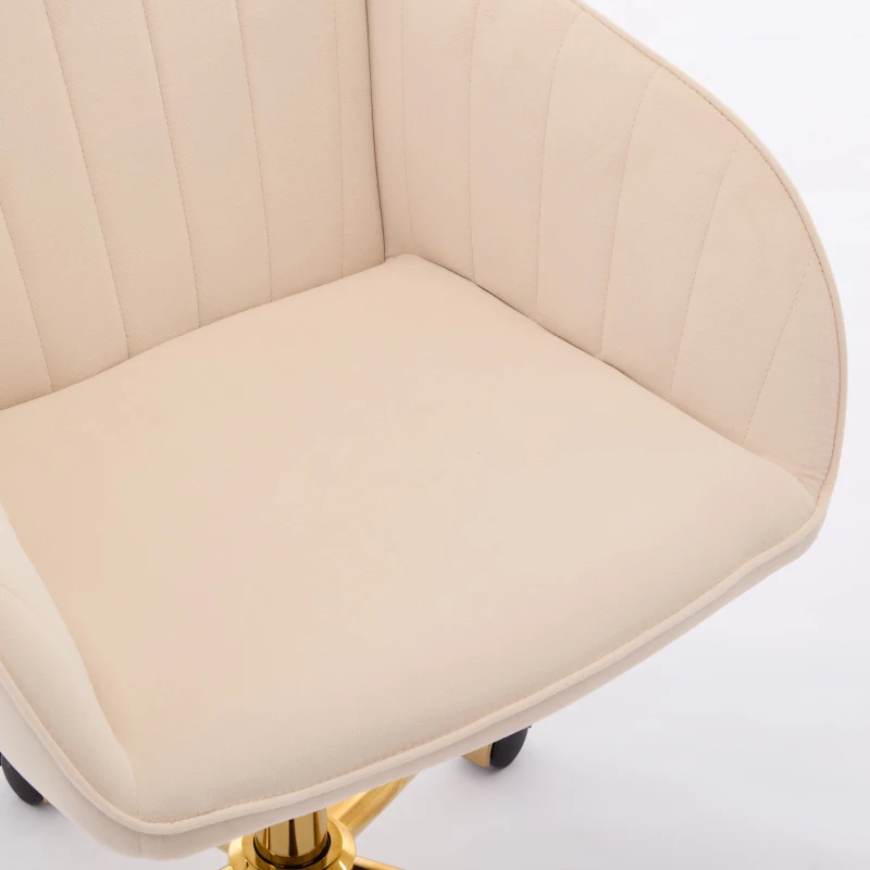 Adjustable Ergonomic Swivel Chair with Velvet Cushion and Golden Base, Office Chair, 25" L x 23" W x 38" H, khaki