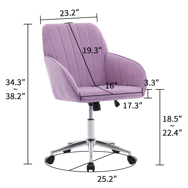 Adjustable Ergonomic Swivel Chair with Memory Foam Cushion and Lumbar Support, Office Chair with Silver Base, 25" L x 23" W x 38" H, Lilac