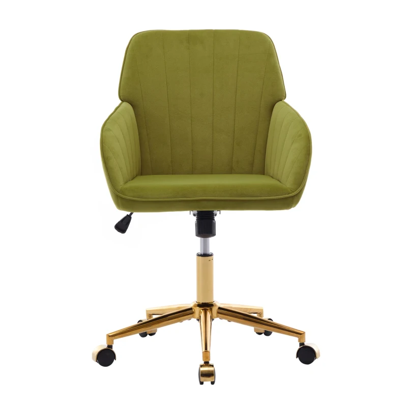 Adjustable Ergonomic Swivel Chair with Velvet Cushion and Lumbar Support, Office Chair with Golden Base, 25" L x 23" W x 38" H, Pale Green